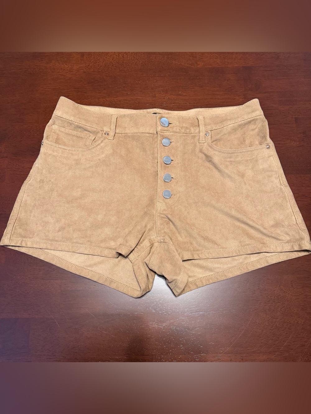 Express High-Waist Button-Front Shorts in Tan suede Size 10